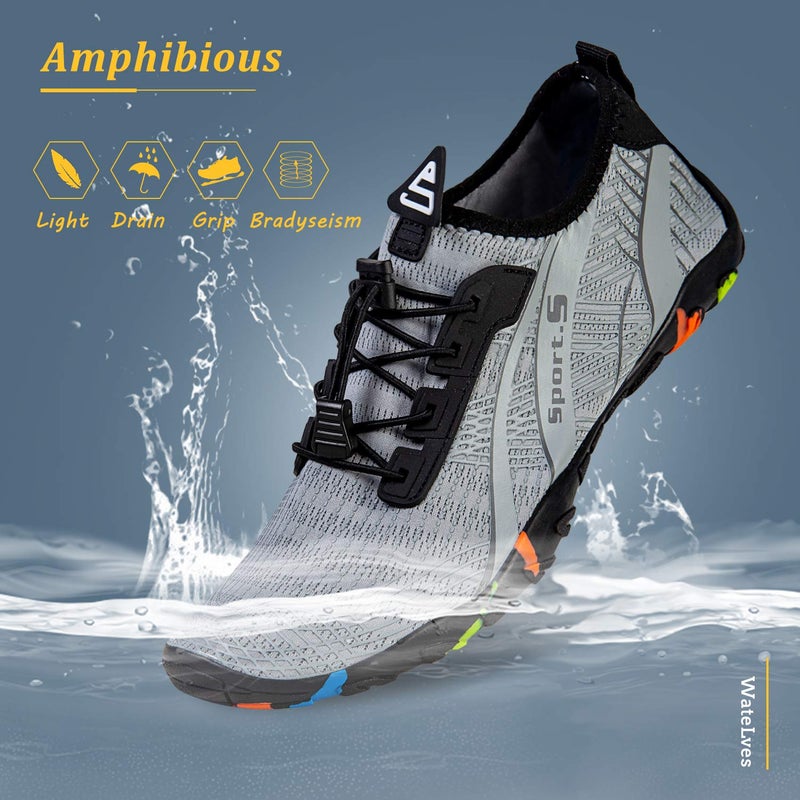 WateLves Water Shoes Mens Womens Beach Swim Shoes Quick-Dry Aqua Socks Pool Shoes for Surf Yoga Water Aerobics (C/Light Gray, 40) - Image 3